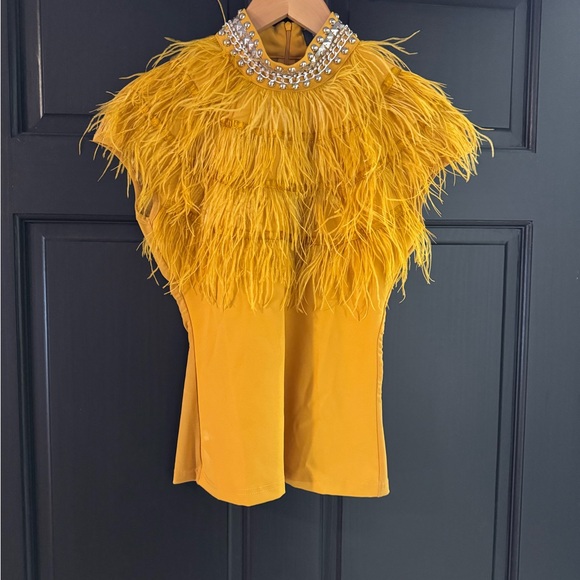 Gracia Tops - Gracia Yellow Feather Embellished Blouse
